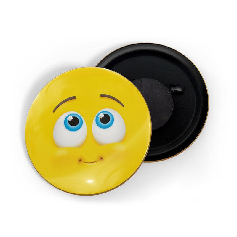dhcrafts Yellow Color Round Fridge Magnet Slightly Smiling Face Emoji Glossy Finish Design Pack of 1 (75 mm)
